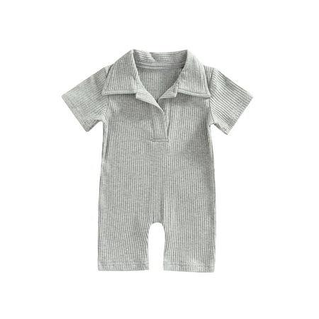 

Sunisery Kids Little Girls Casual Summer Overalls Solid Color Short Sleeve Turn-down Neckline Playsuit Jumpsuit Grey 2-3 Years