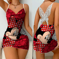 thumbnail image 1 of Mini Robe Jupe de Pyjama Nœud Papillon Robes de Soirée Surface Satinée Minnie Mouse Disney Mickey Mode Femmes Été 2024 Élégante Femmes, 1 of 7