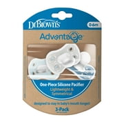 Dr. Brown's Advantage One-Piece Silicone Baby Pacifier, Fully Symmetrical Soother, Blue, 0-6m, BPA Free, 3 Pack