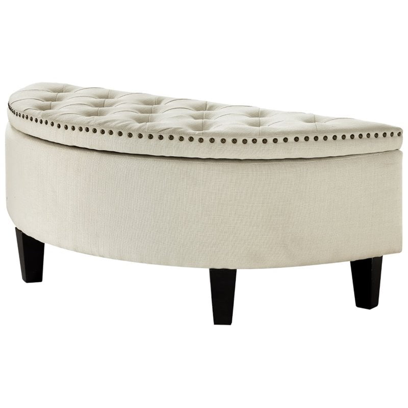 Brika Home Half Moon Upholstered Storage Ottoman in Cream White