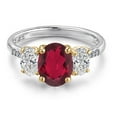 thumbnail image 3 of Gem Stone King 925 Silver and 10K Yellow Gold Ruby Red Mystic Quartz and DEF Lab Grown Diamond Engagement Ring for Women | 2.86 Cttw | Oval 9X7MM | Birthstone | Size 5, 3 of 6