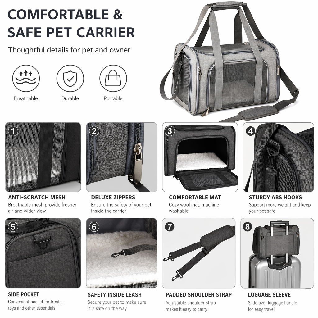 OneCare Large Soft-Sided Pet Carrier, Black photo 6