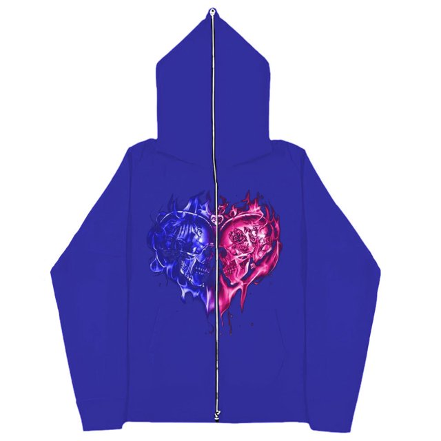 Sudaderas informales con estampado de calavera Y2k para hombre y mujer, sudaderas con capucha góticas para parejas, sudadera con cremallera de talla grande Harajuku Y2k