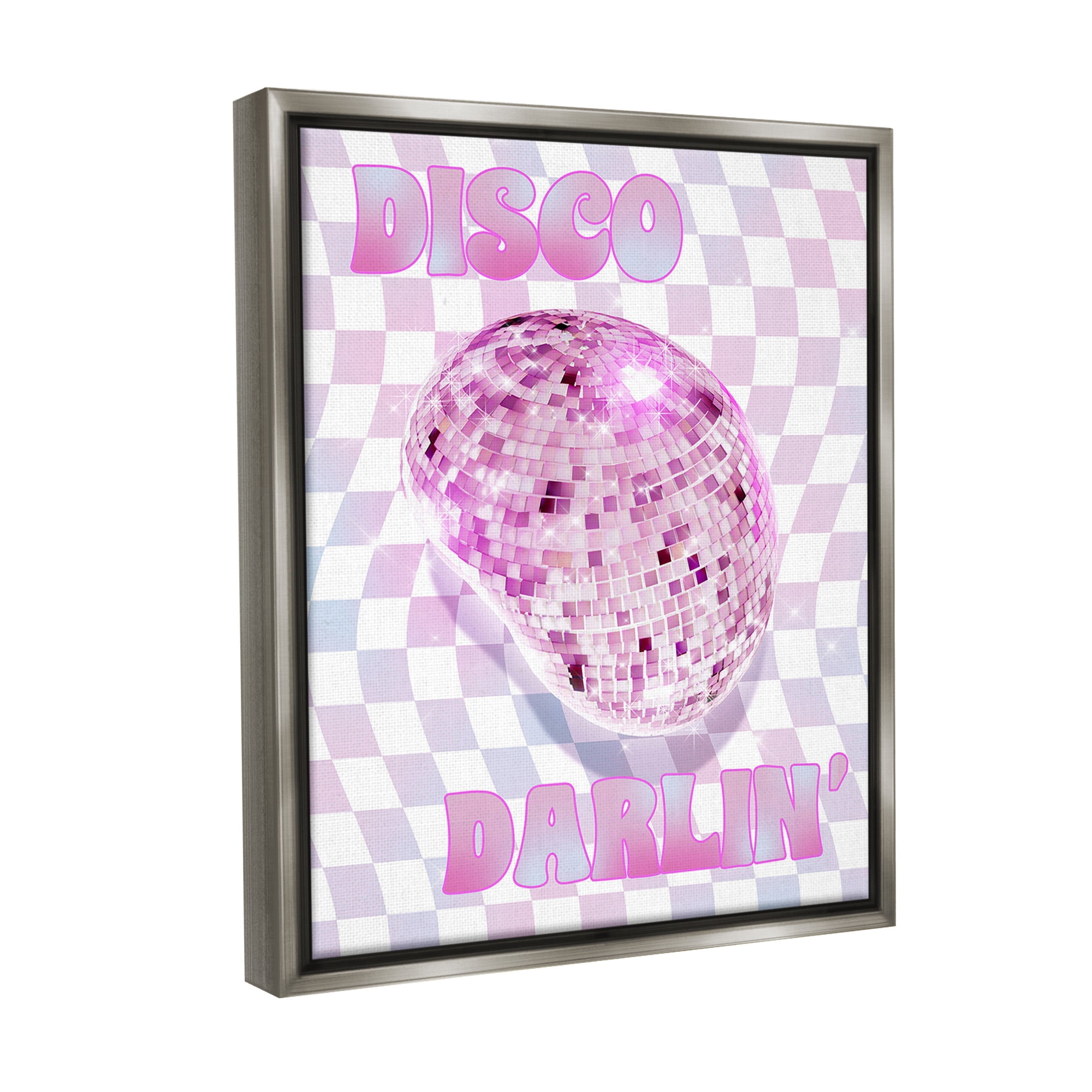 Stupell Industries Checkered Disco Darlin' Abstract Painting Gray Floater Framed Canvas Art Print Wall Art, 25 x 31