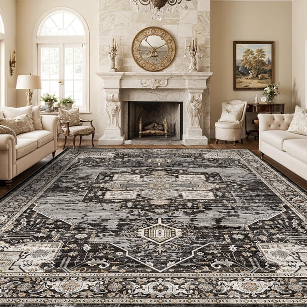 Alfombra Ruugme, lavable, 10 x 14 cm, negra, para sala de estar o dormitorio