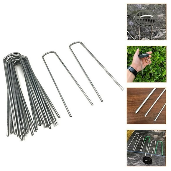 20PC Anti Grass Cloth Ground Cloth Nail 4 Inch Galvanized 20Pcs Anti Ground Sod Pins Yard Stakes For Barrier Fabri Silver