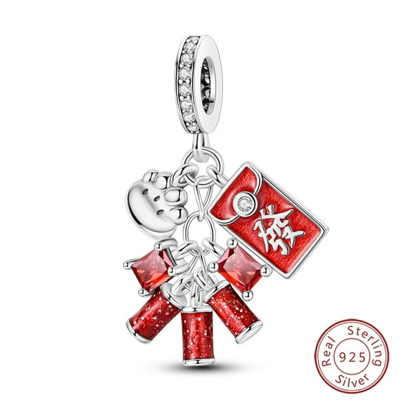 925 Sterling Silver Lunar New Year Charms - Lucky Cat, God of Wealth, Lion Dance - Fits Popular Bracelets