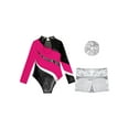 thumbnail image 6 of TiaoBug Kids Girls Long Sleeve Gymnastics Dance Leotard with Metallic Shorts Headwear Athletic Workout Activewear Hot Pink 8, 6 of 7