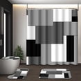 thumbnail image 2 of Orange Geometric Shower Curtain Set with Toilet Lid Cover and Non-Slip Rugs for Bathroom, Black White Grey Checkered 4 Pcs Shower Curtain, Modern Abstract Bathroom Set with 12 Hooks, 2 of 9