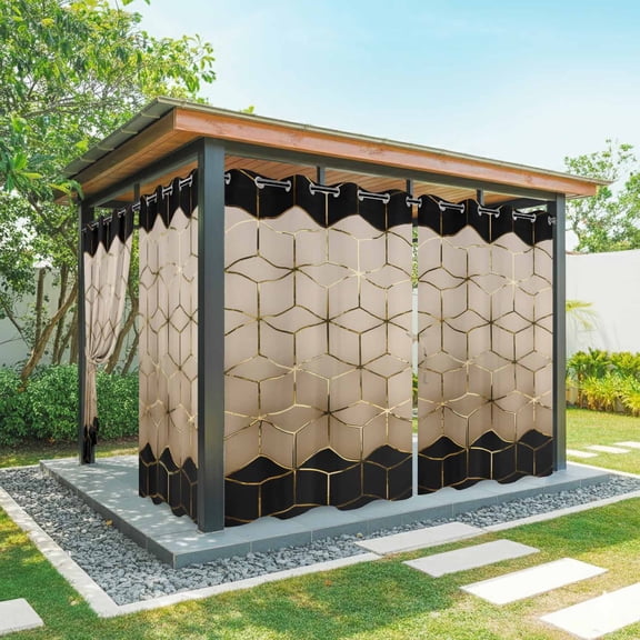 2 Panels Outdoor Curtains for Patio Waterproof 54"x108" Brown Geometric Weatherproof Privacy Outsides Curtains, Modern Abstract Art Ombre Grommet Thermal Drapes for Cabana Porch Pergola