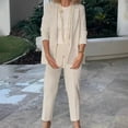 thumbnail image 3 of Women's 2 Piece Blazer Outfits Business Casual Office Work Outfits Dressy Jacket Wide Leg Pants Suit Sets (XL, Beige), 3 of 6