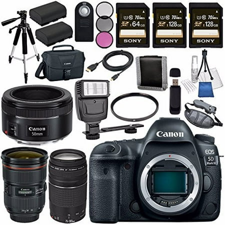 Canon EOS 5D Mark IV DSLR Camera (Body Only) 1483C002 + EF 24-70mm f/2.8L II USM Lens + Canon EF 75-300mm f/4-5.6 III Telephoto Zoom Lens + Canon EF 50mm f/1.8 STM Lens 0570C002