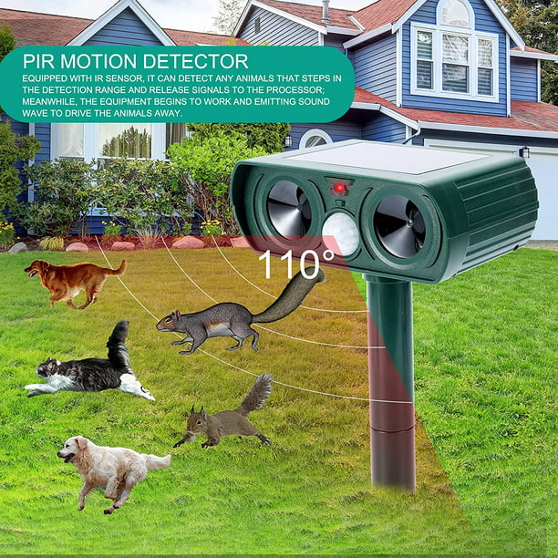 Ultrasonic Dog Chaser,Animal Deterrent with Motion Sensor and Flashing  Lights Outdoor Solar Farm Garden Yard Repellent,Dogs, Cats, Birds,  Squirrel, Raccoon, Skunk, Rat, Mole, Deer, Rabbit 