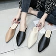thumbnail image 4 of huanledash Women Closed Pointed Toe Flat Heel Slides Slippers Faux Leather Mules Shoes, 4 of 8
