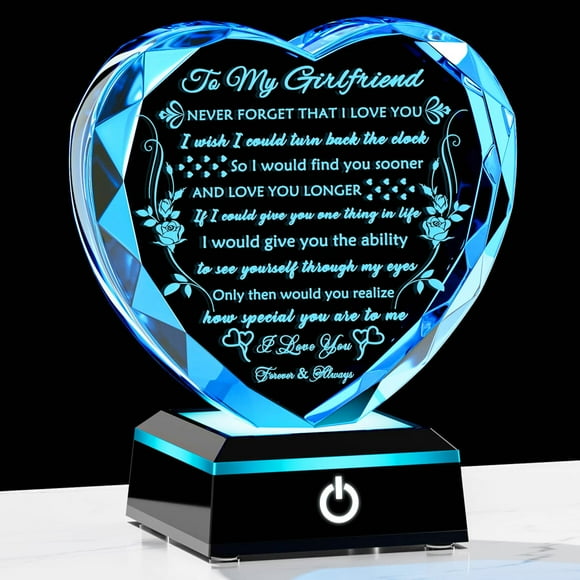 Recuerdo con forma de corazón de cristal, regalo de YWHL para novia con base LED