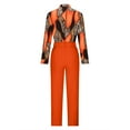 thumbnail image 4 of DPTALR Women V-neck Printed Long Sleeved Top Add Solid Color Pants Set With Belt, 4 of 6