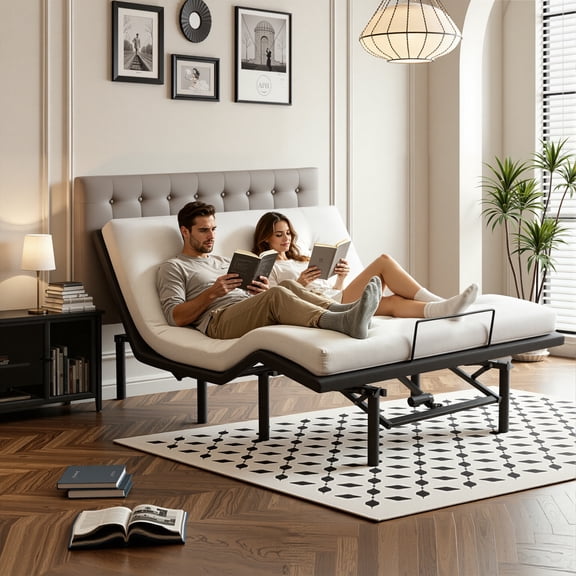 PAPROOS Queen Adjustable Bed Base, Zero Gravity Electric Adjustable Bed Frame with Wired Remote, Independent Head & Foot Incline, Foldable Metal Platform, No Box Spring Needed, Black