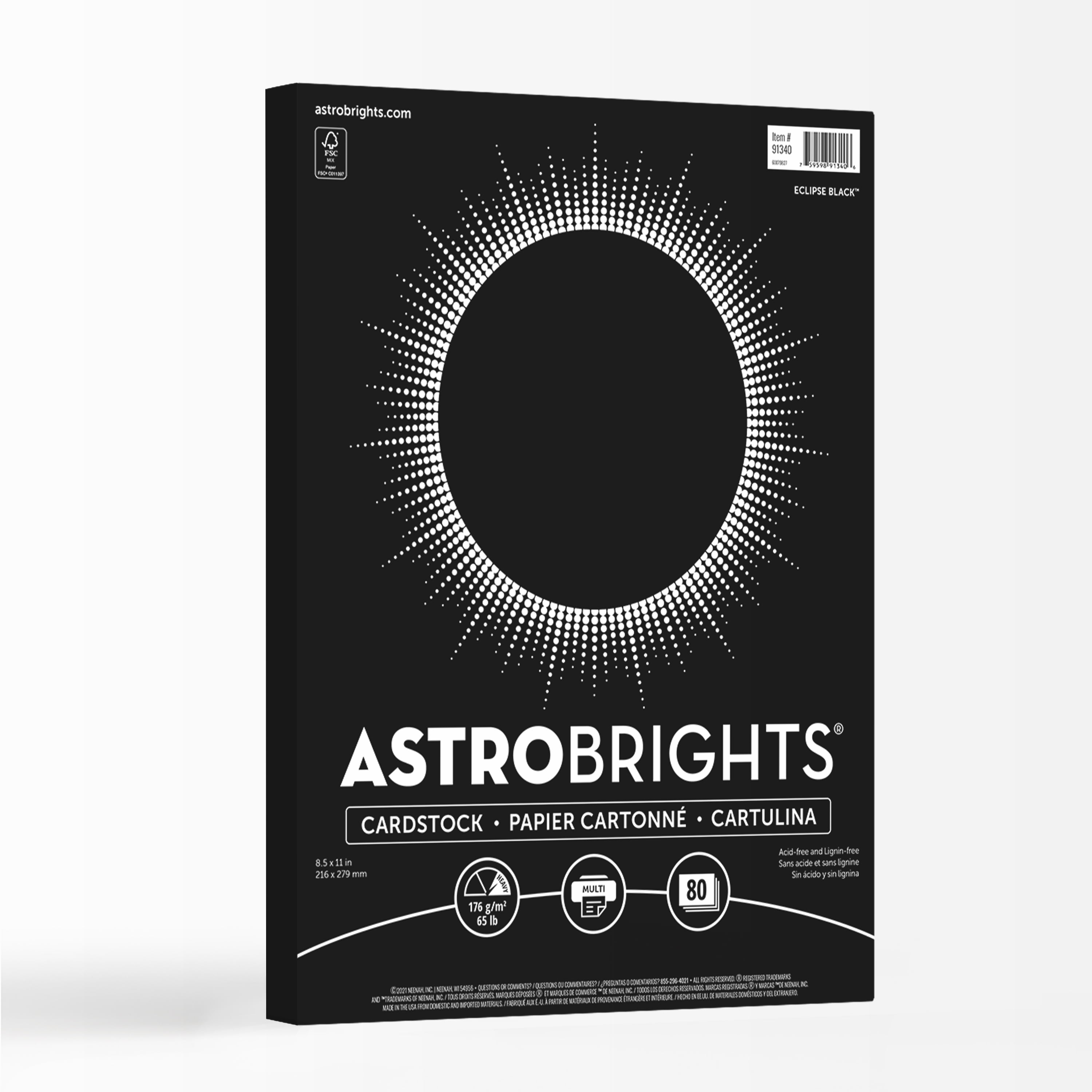 Astrobrights Black Cardstock Paper, 65 lbs., 8.5" x 11", 80 Sheets
