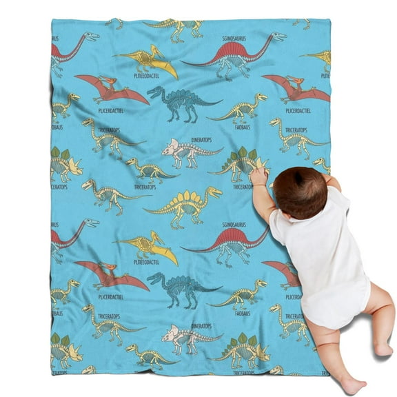 LightBlue Cartoon Dinosaurs Skeletons Pattern Blanket,Comfortable Soft Flannel Throw Blanket,All Season,Warm Lightweight Blankets for Sofa Bed Couch Living Room Chair,30"x40"