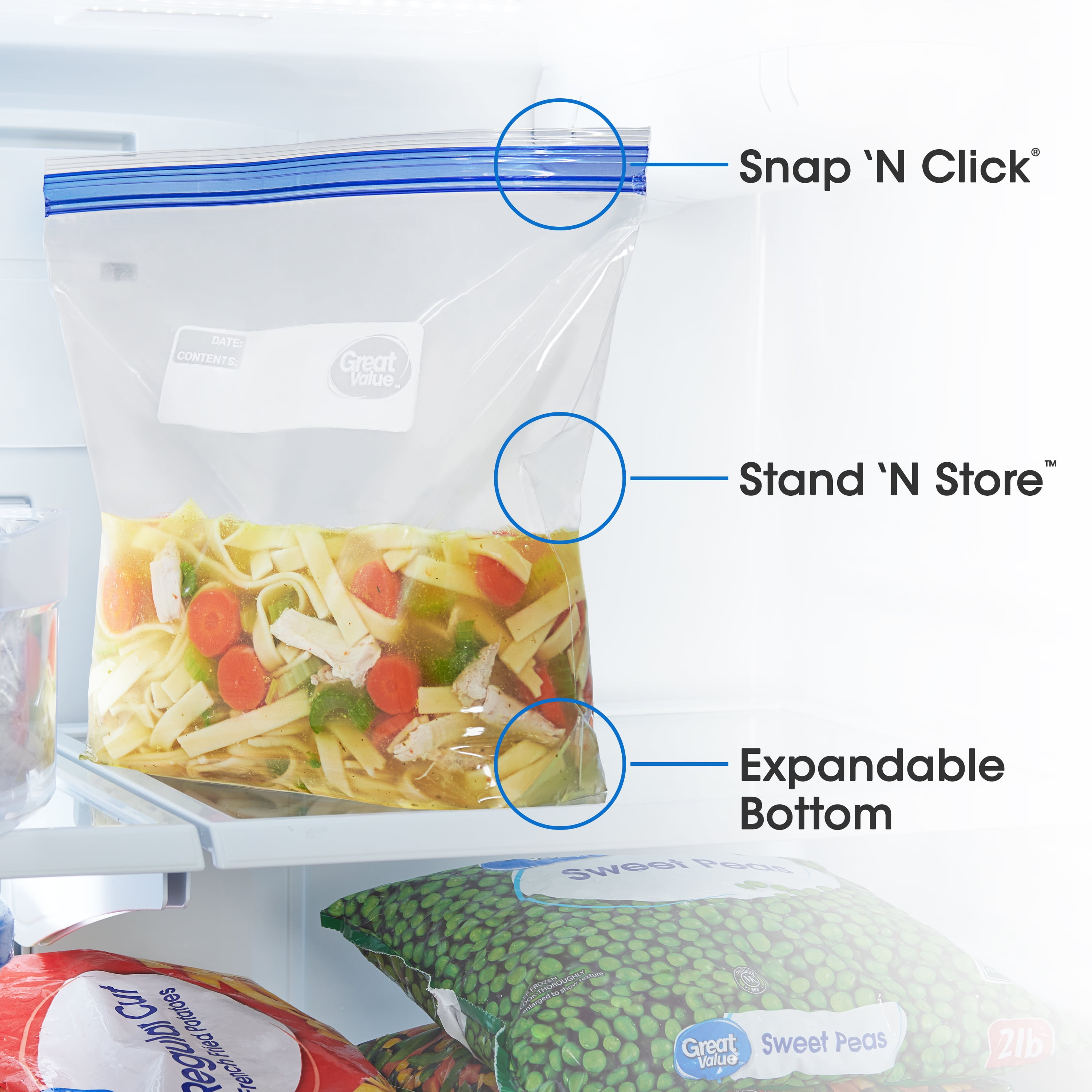 PAMI Double Zip Food Storage Gallon Bags [60 Pieces] - Leakproof  Freshness-Lock Bags With Expandable Bottom- Food-Safe Zipper Bags With  Write On