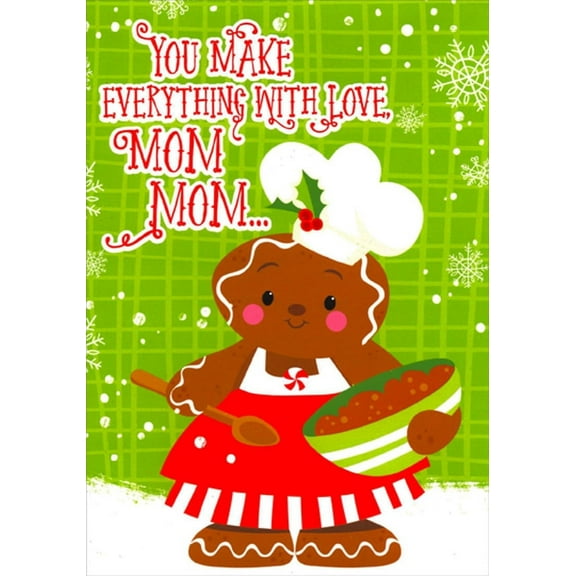 Designer Greetings Make Everything with Love : Baker Cookie Holding Bowl and Spoon Juvenile Mom Mom Christmas Card from Child : Kid