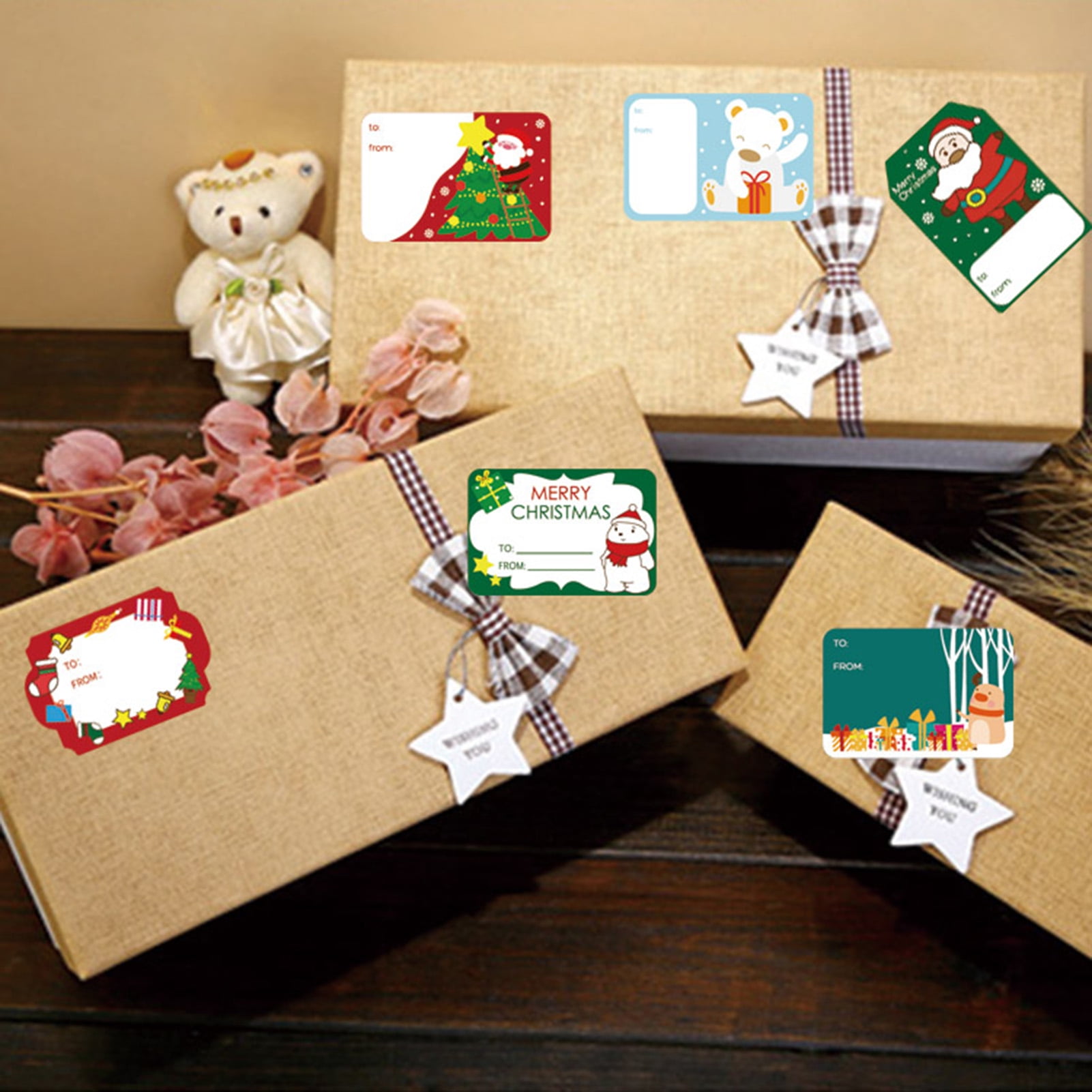 AYYUFE 60Pcs Christmas Gift Name Tags Good Sealing Effect Square Self-adhesive Bright Color Package Stickers for Envelope Sealing Christmas