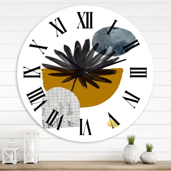 Designart 'Tropical Palm Leaf & Abstract Geometry Shapes I' Modern Wall Clock