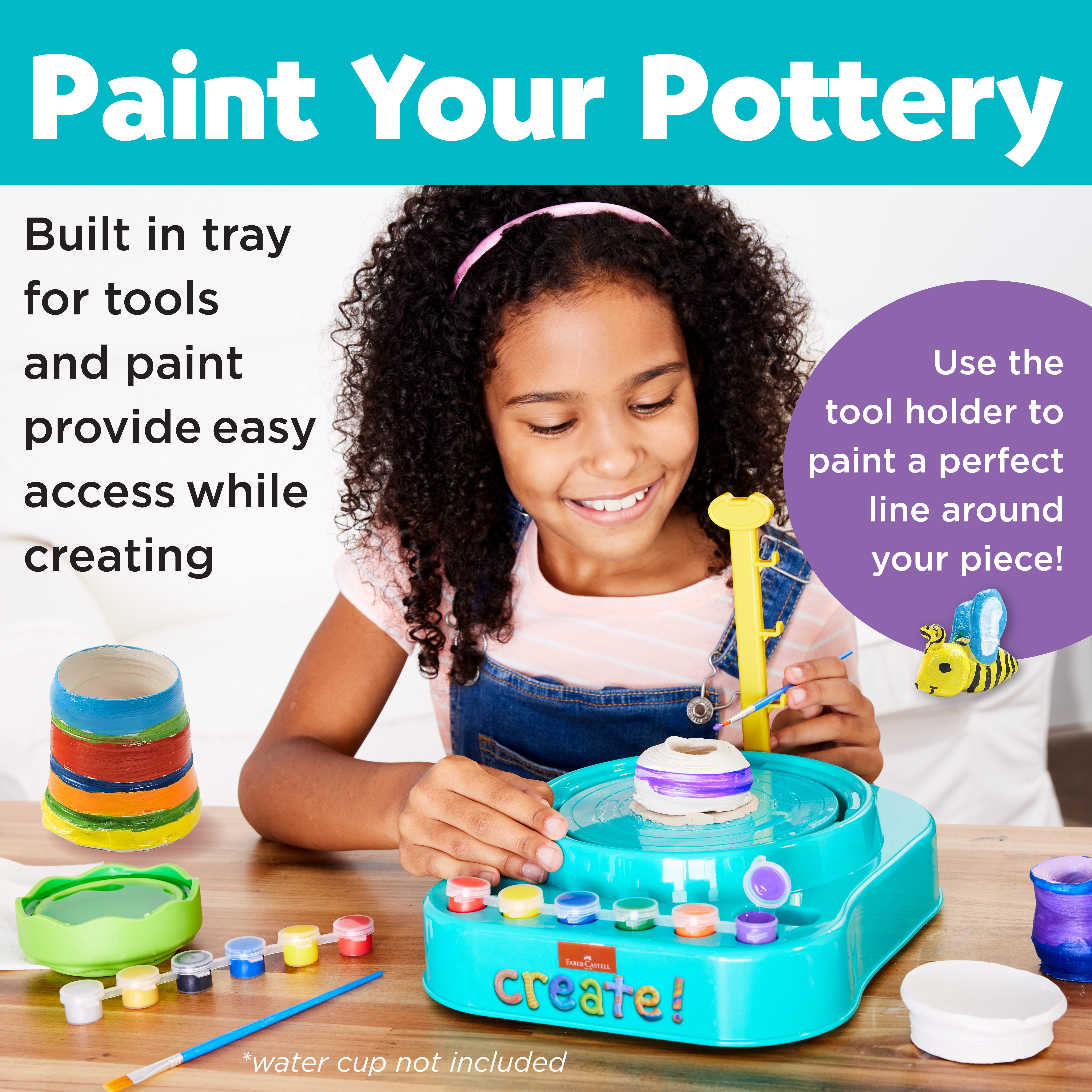 Faber-Castell Pottery Studio - Kids Pottery Wheel Kit for Ages 8+ Complete  Pottery Wheel and Painting Kit for Beginners 3 lbs of Sculpting Clay Blue