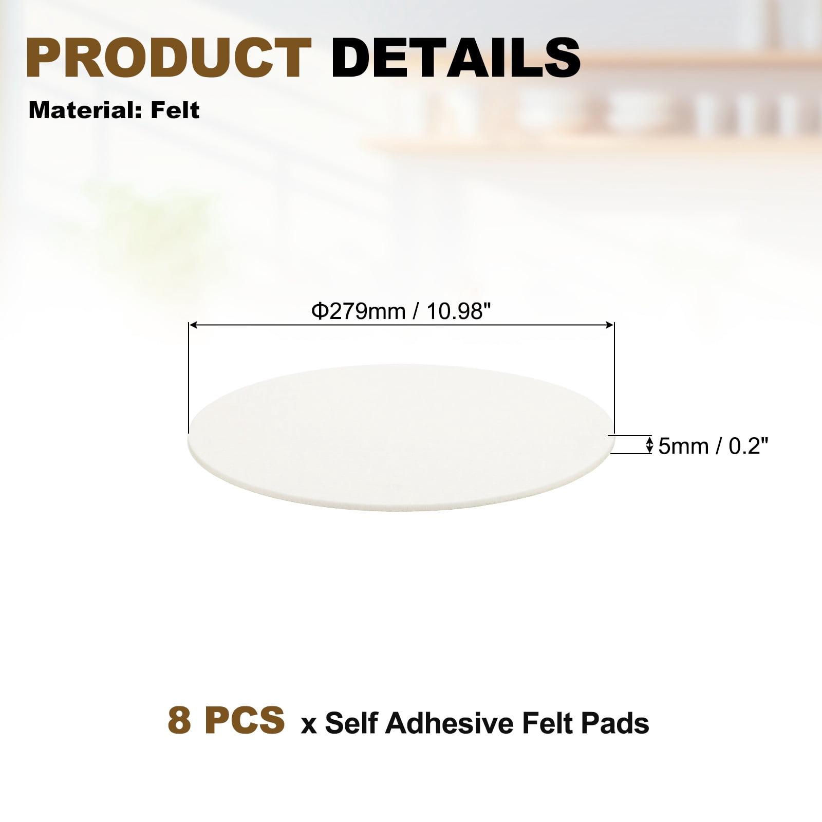 Uxcell 8Pcs Non Slip Furniture Pads, 11" Round Self Adhesive Felt Bumpers Noise Reducing Furniture Feet Floor Protector for Chairs Tables Furniture Legs (White 0.2" Thick)