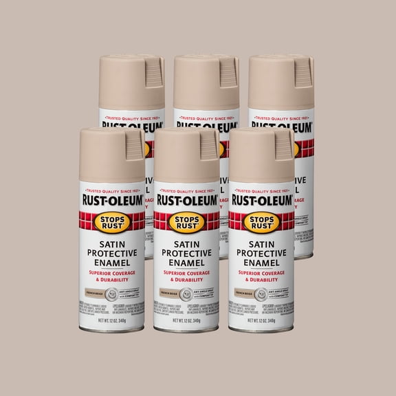 6 Pack, French Beige, Rust-Oleum Stops Rust Satin Protective Enamel Spray Paint-276271, 12 oz