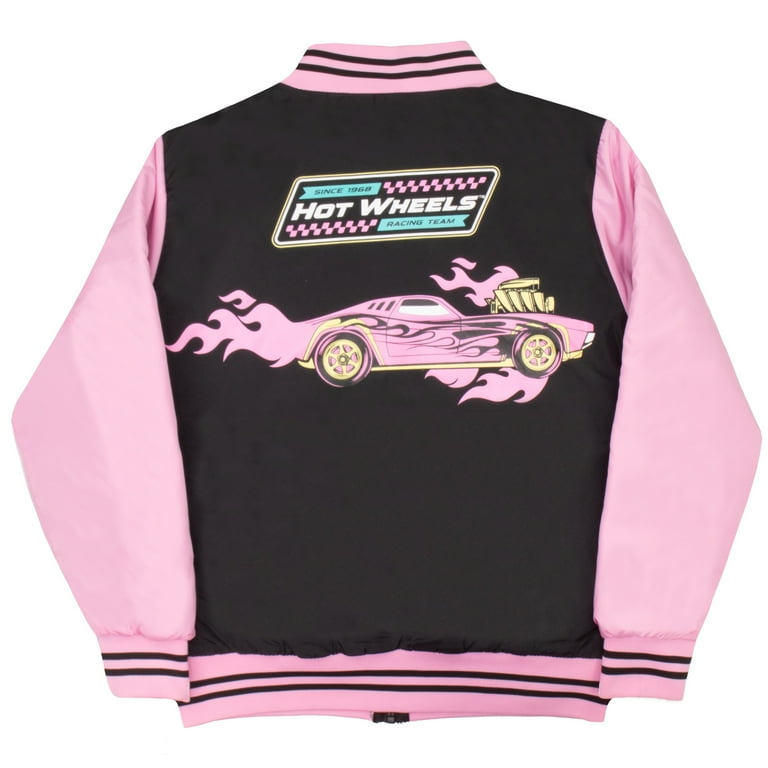 Hot Wheels Girls Bomber Jacket with Race Car Graphic Design Zip Up