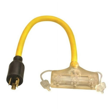 Coleman Cable 12/3 2' L5-20P Yellow Generator Power Cord Adapter with 3 Way Adapter