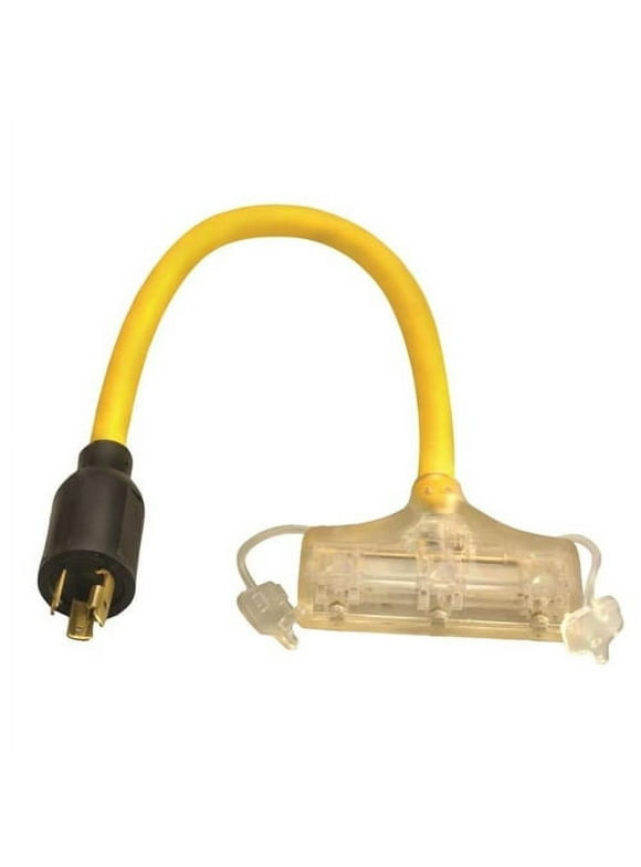 Coleman Cable 12/3 2' L5-20P Yellow Generator Power Cord Adapter with 3 Way Adapter