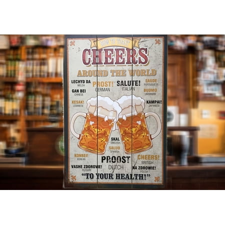 Creative Motion How to Toast Cheers Around the World' Graphic Art Print on Wood. Product Size: 16x23.5x0.75. Great for wet bar, shops, restaurant,