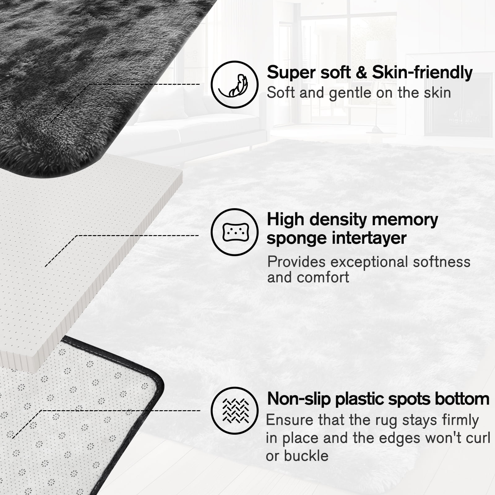 ZRSDIXK 9ft x 12ft Area Rug, Soft Fluffy Area Rugs for Living Room Bedroom Kids Room Decor Carpet, Dark Gray