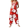 thumbnail image 2 of Christmas Womens Jumpsuits Snowflake Printed Rompers Spaghetti Strap Jumpsuits Santa Outfits Loose Overalls with Pocket, 2 of 5