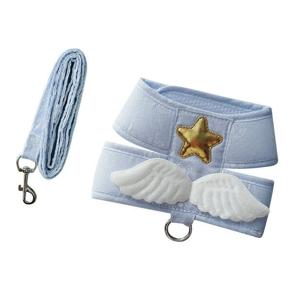 Arnés para gatos Correa ajustable 4 estaciones Universal Lindo alas de ángel Arnés para gatos con cuerda de tracción de 1,5 m para gatitos Azul claro XL (2,5‑4 kg/5,5‑8,8 lb)