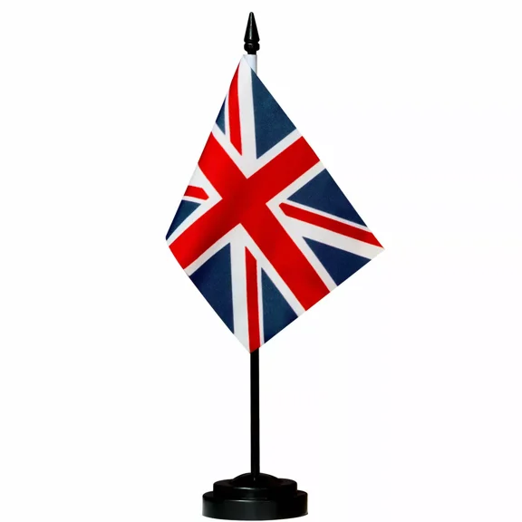 UK Deluxe Desk Flag Set - 6 x 4 Inch United Kingdom British Desktop Flag 100D