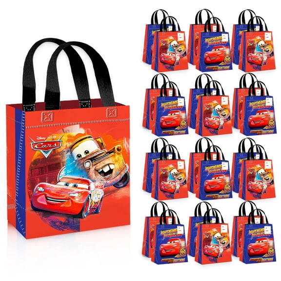 Disney Cars Party Favor Bags Set – 24 Pack of 8" Cars Party Goodie Bags for Kids Bulk Reusable Mini Totes | Lightning McQueen Birthday Party Supplies