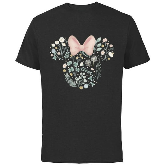 Disney Minnie Mouse Icon Spring Flowers - Short Sleeve Cotton T-Shirt for Adults - Customized-Black