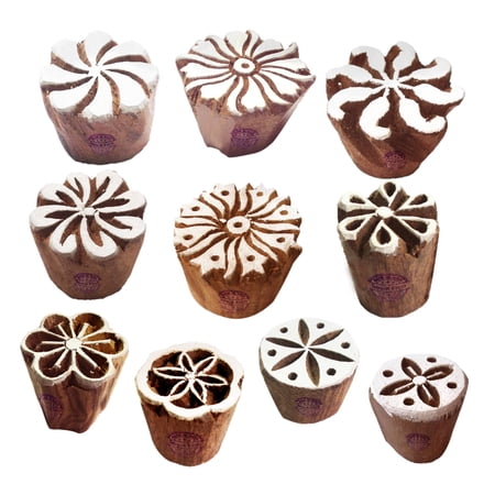 Fabric Wood Stamps Artistic Small Round Design Printing Blocks (Set of 10)