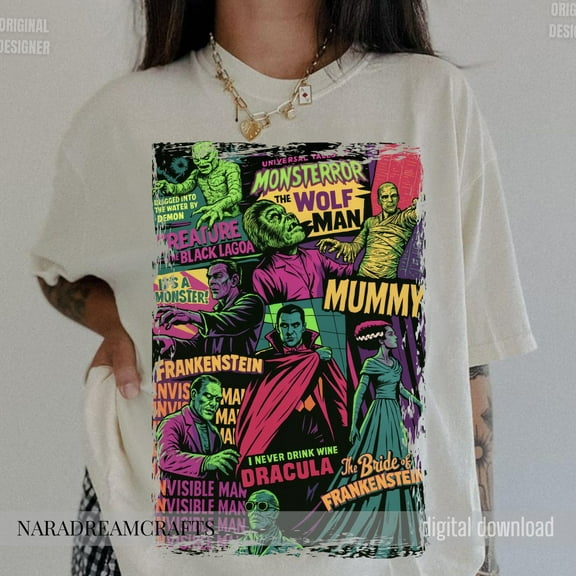 Retro Halloween Monsters T-Shirt, Vintage Horror Characters Shirt, 2025 Halloween Sublimation