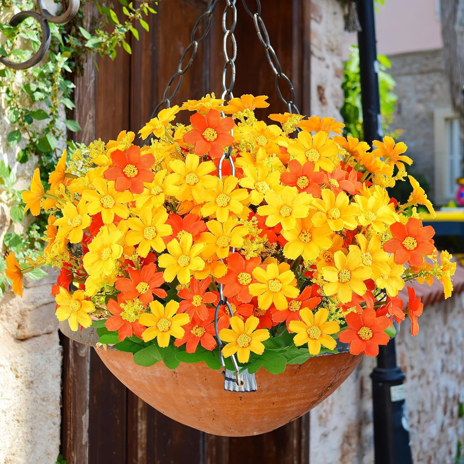 6 Bundles Wildflowers Fake Daisy Outdoor Artificial Flowers UV Resistant Silk Wild Flower Bouquets Bulk Faux Plants Plastic Greenery for Decoration Vase Floral Spring Home Decor
