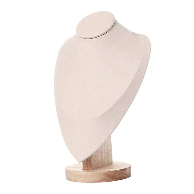 Organizador de exhibición de joyas, soporte de cadena de busto de madera, se siente muy bien al tacto. Blanco roto L