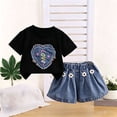 thumbnail image 4 of Cethrio Girls Cotton Outfit Sets, Cute Short Sleeve 2 Piece T-shirts and Denim Shorts Sets Black Size 2-3T, 4 of 5