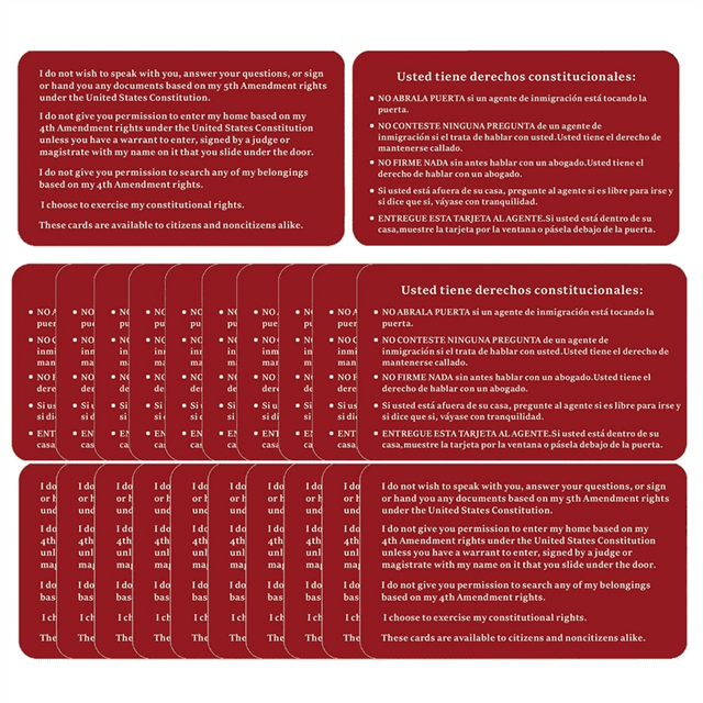 Connaissez Vos Droits Carte Rouge Immigration - Rappel des Droits Constitutionnels Anglais Espagnol pour Rencontres d'Immigration 20 Pcs, 20 * Connaissez Vos Droits Carte, Rouge