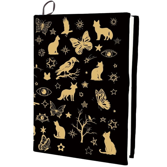 Animal Stretchable Book Cover Fox Butterfly Cat Star Black Cover Washable Reusable Large Book Sleeve Book Protector Elastic Notebook Wraps DIY