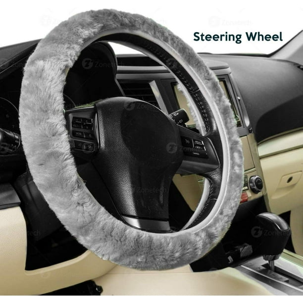 Zone Tech Non-Slip Car Decoration Steering Wheel Handbrake Gear Shift Plush  Cover – Auto Comfortable Thermal Steering Wheel Cover (Gray)