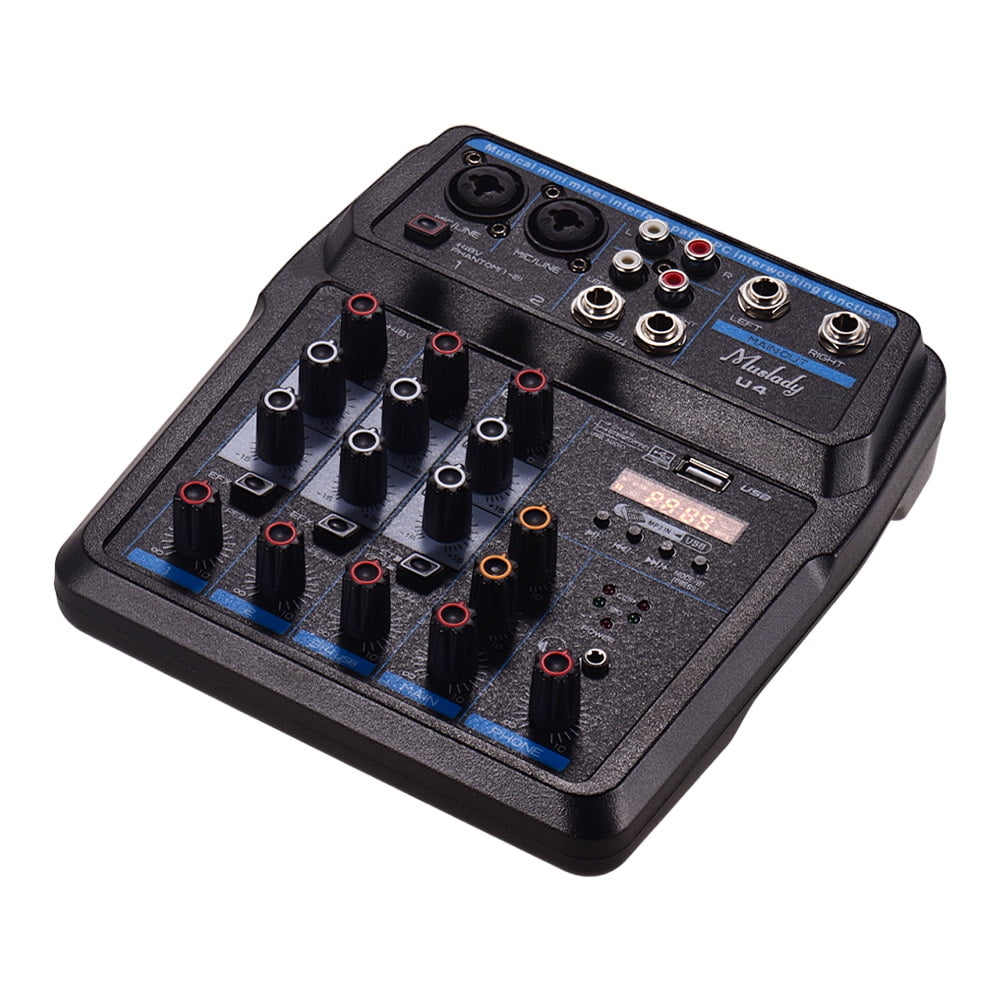 Ammoon Audio Mixer 4 Channels Musical Mini Mixer Multifunction PC
