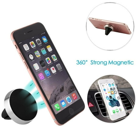 Insten Universal Electroplating Magnetic Car Air Vent Mount Phone Holder Black/Silver for Apple iPhone X 8 8+ 7 7+ 6 6s Plus SE 5s Samsung Galaxy S9 S9+ Plus S8 S8+ S7 Note (Best Magnetic Car Mount For Iphone 6 Plus)